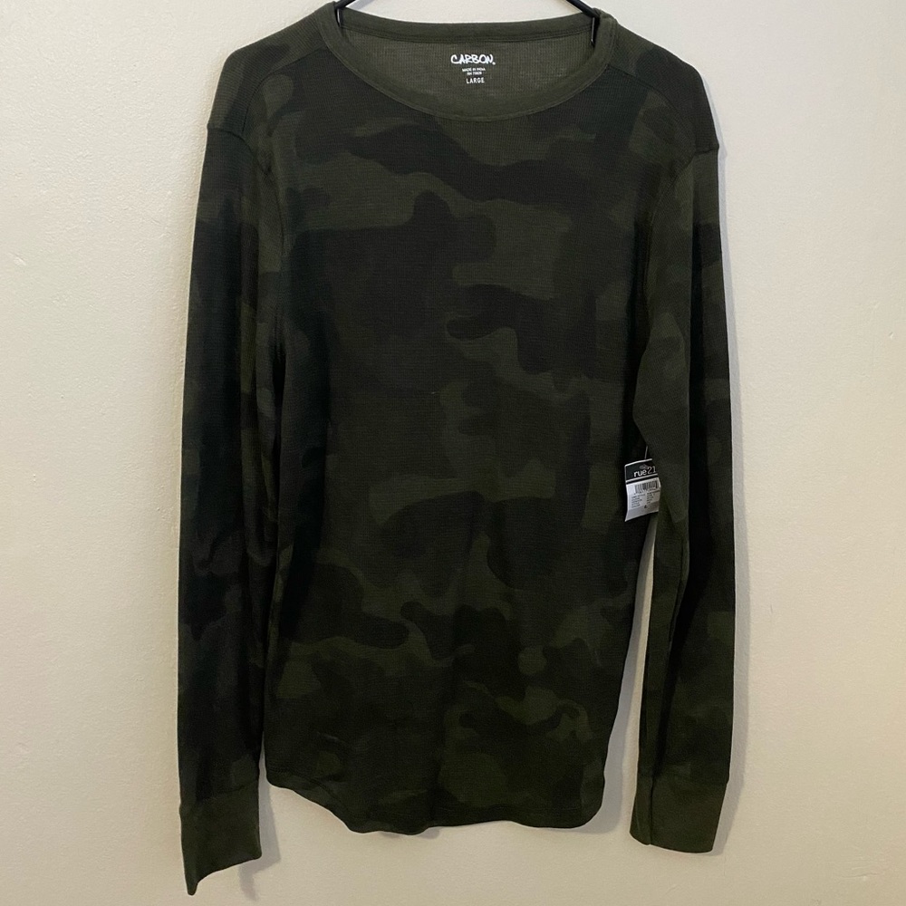 Rue 21 Carbon Green Camouflage Patterned Long Sleeve Shirt Size Large